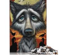 Puzzle de 300 pièces « Le Regard du Loup au Clair de Lune » en Bois, Jeu éducatif et Stimulant, idéal comme Cadeau de Noël, 300 pièces (40 x 28 cm)