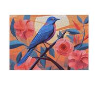 Puzzle de 300 pièces - Oiseau bleu sur la branche - Puzzle personnalisé en bois pour adultes - Puzzle photo - Décoration murale pour anniversaire, mariage, Saint-Valentin, anniversaire de mariage
