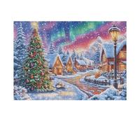 Puzzle De 300 Pièces pour Adultes Aurore boréale Village de Noël enneigé 300 PCS 40x28cm Assemblage Facile pour Débutants Idéal pour Enfants Adolescents Améliore La Dextérité Manuelle