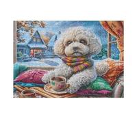 Puzzle De 300 Pièces pour Adultes Bichon Frisé cabane de Noël 300 PCS 40x28cm Cadeau De Graduation pour Étudiants Idéal pour Entraînement Cérébral Détente Après Les Études