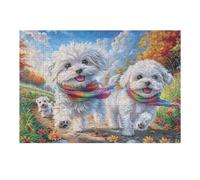 Puzzle De 300 Pièces pour Adultes Bichon Frisé Noël enneigé 300 PCS 40x28cm Cadeau De Graduation pour Étudiants Idéal pour Entraînement Cérébral Détente Après Les Études