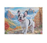 Puzzle De 300 Pièces pour Adultes Bouledogue français Mur de Pierre 300 PCS 40x28cm Découpe De Précision Ajustement Parfait sans Bavures Parfait pour Liens Parents-Enfants Jeu Interactif
