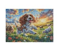 Puzzle De 300 Pièces pour Adultes Cavalier King Charles Spaniel Champ de Fleurs 40x28cm Puzzle d'art Thérapie Idéal pour Santé Mentale Anti-Stress Régulation Émotionnelle Cadeau