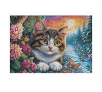 Puzzle De 300 Pièces pour Adultes Chat et Chatons Hiver enneigé 300 PCS 40x28cm Impression Vive Non Décolorable Art Mural Encadrable Idéal pour Salon Chambre À Coucher