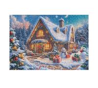 Puzzle De 300 Pièces pour Adultes Chaumière d’Hiver enneigée 300 PCS 40x28cm Impression Vive Non Décolorable Art Mural Encadrable Idéal pour Salon Chambre À Coucher