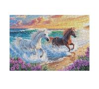 Puzzle De 300 Pièces pour Adultes Cheval en Course dans la Vague 300 PCS 40x28cm Puzzle d'art Collectionnable Idéal pour Amateurs Matériau Durable Résistant Groupe Cadeau