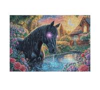 Puzzle De 300 Pièces pour Adultes Cheval Noir Galaxie Ciel Étoilé 40x28cm Activité Intérieure Vacances d'hiver Parfait pour Jours Froids Temps en Famille Loisir Amusant