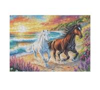 Puzzle De 300 Pièces pour Adultes Cheval Plage Océan 40x28cm Impression Vive Non Décolorable Art Mural Encadrable Idéal pour Salon Chambre À Coucher