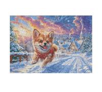 Puzzle De 300 Pièces pour Adultes Corgi dans la Neige 300 PCS 40x28cm Art Mural Encadrable pour Bureau Café Présentation Artistique Unique pour Espace Commercial