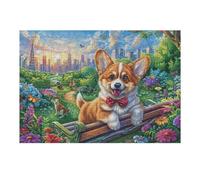 Puzzle De 300 Pièces pour Adultes Corgi dans Le Champ de Fleurs 300 PCS 40x28cm Impression Vive Non Décolorable Art Mural Encadrable Idéal pour Salon Chambre À Coucher