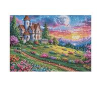 Puzzle De 300 Pièces pour Adultes Cottage Printemps Fleur Coucher de Soleil 40x28cm Cadeau De Graduation pour Étudiants Idéal pour Entraînement Cérébral Détente Après Les Études