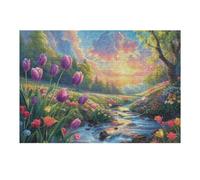 Puzzle De 300 Pièces pour Adultes Coucher de Soleil Champ de Fleurs 40x28cm Cadeau De Noël Idéal pour Activités Intérieures Jours De Pluie W nds Temps en Famille