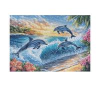 Puzzle De 300 Pièces pour Adultes Dauphin Océan Vague 40x28cm Art Mural Encadrable pour Bureau Café Présentation Artistique Unique pour Espace Commercial