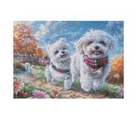 Puzzle De 300 Pièces pour Adultes Deux Bichon Frisé 300 PCS 40x28cm Activité Team Building pour Collègues De Bureau Jeu De Groupe Amusant Améliore La Collaboration