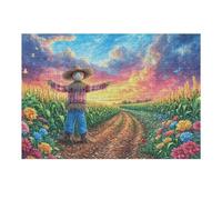 Puzzle De 300 Pièces pour Adultes Épouvantail Champ de Fleurs 300 PCS 40x28cm Puzzle Collectionnable pour Amateurs Qualité Premium Durable Impression Vive Non Décolorable