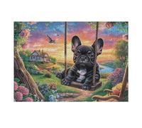 Puzzle De 300 Pièces pour Adultes French Bordure Fleurie Bouledogue 300 PCS 40x28cm Activité Vacances D'Été Idéal pour Voyage Vacances Loisir À La Maison Hobby Relaxant Cadeau