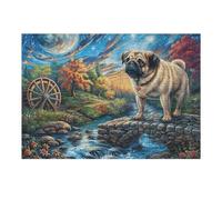 Puzzle De 300 Pièces pour Adultes French Bordure Fleurie Bouledogue 300 PCS 40x28cm Niveau Difficulté Élevé pour Joueurs Avancés Idéal pour Entraînement Compétences Défiez-Vous