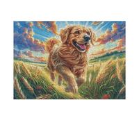 Puzzle De 300 Pièces pour Adultes Golden Retriever Champ de Fleurs 40x28cm Puzzle d'art Thérapie Idéal pour Santé Mentale Anti-Stress Régulation Émotionnelle Cadeau