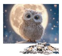 Puzzle de 300 pièces pour Adultes - Hibou Mignon, Lune et Nuit - Puzzle carré créatif en Bois pour Adultes, décoration intérieure - 300 pièces (40 x 28 cm)