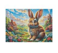 Puzzle De 300 Pièces pour Adultes Lapin Printemps Champ de Fleurs 40x28cm Impression Vive Non Décolorable Art Mural Encadrable Idéal pour Salon Chambre À Coucher