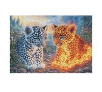 Puzzle De 300 Pièces pour Adultes Léopard Tigre Feu Jungle 40x28cm Cadeau De Saint-Valentin pour Couples Activité De Liens Amusante Expérience Assemblage Fluide