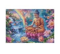 Puzzle De 300 Pièces pour Adultes Lotus Fleur Bouddha Waterfall 40x28cm Cadeau De Thanksgiving Parfait pour Temps en Famille Améliore Concentration Patience