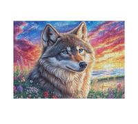 Puzzle De 300 Pièces pour Adultes Loup Coucher de Soleil Ciel Éclatant 40x28cm Activité Team Building pour Collègues De Bureau Jeu De Groupe Amusant Améliore La Collaboration