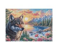Puzzle De 300 Pièces pour Adultes Loup Rivière Forêt Enneigée 40x28cm Adapté Aux Débutants Assemblage Fluide Parfait pour Détente Quotidienne Exercice Cérébral