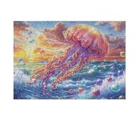 Puzzle De 300 Pièces pour Adultes Méduse dans la Vague 300 PCS 40x28cm Cadeau d'anniversaire pour Adolescents Adultes Hobby Amusant Parfait pour Loisir Exercice Cérébral