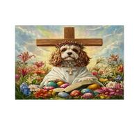 Puzzle de 300 pièces pour adultes - Motif cocker épagneul de printemps de Pâques - Œufs de croix rétro en bois imprimés - Décorations à motif campagnard pour fête de divertissement