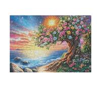 Puzzle De 300 Pièces pour Adultes Océan Coucher de Soleil Arbre de Vie 300 PCS 40x28cm Cadeau De Retraite pour Personnes Âgées Idéal pour Santé Cérébrale Entraînement Mémoire