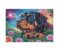 Puzzle De 300 Pièces pour Adultes Rottweiler dans Les Fleurs 300 PCS 40x28cm Art Mural Encadrable pour Chambre Salon Bureau Décoration Unique Idéale pour Amateurs d'art