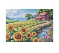 Puzzle De 300 Pièces pour Adultes SunPaysage de Champ de Fleurs 40x28cm Activité Team Building pour Collègues De Bureau Jeu De Groupe Amusant Améliore La Collaboration