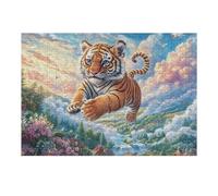 Puzzle De 300 Pièces pour Adultes Tigre dans Les Nuages 300 PCS 40x28cm Impression Vive Non Décolorable Art Mural Encadrable Idéal pour Salon Chambre À Coucher