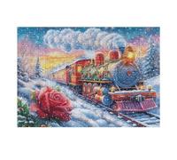 Puzzle De 300 Pièces pour Adultes Train de Noël Neigeux 40x28cm Puzzle d'art Collectionnable Idéal pour Amateurs Matériau Durable Résistant Groupe Cadeau