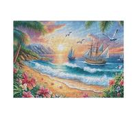 Puzzle De 300 Pièces pour Adultes Voilier dans Les Vagues 300 PCS 40x28cm Art Mural Encadrable pour Bureau Café Présentation Artistique Unique pour Espace Commercial