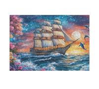 Puzzle De 300 Pièces pour Adultes Voilier Océan Coucher de Soleil 40x28cm Activité Soirée De Fête Parfait pour Noël Nouvel an Rassemblements Famille Amis Temps Amusant