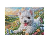 Puzzle De 300 Pièces pour Adultes West Highland White Terrier Champ de Fleurs 40x28cm Adapté Aux Enfants Idéal pour Interaction Parents-Enfants Améliore La Concentration des Enfants