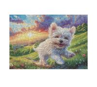 Puzzle De 300 Pièces pour Adultes West Highland White Terrier Champ de Fleurs 40x28cm Niveau Débutant pour Nouveaux Joueurs Assemblage Facile Expérience Fluide Adapté À Tous Les Âges