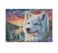 Puzzle De 300 Pièces pour Adultes White Loup Hiver Neigeux 40x28cm Activité Soirée De Fête Parfait pour Noël Nouvel an Rassemblements Famille Amis Temps Amusant