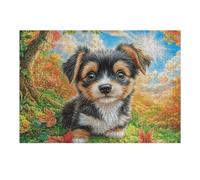 Puzzle De 300 Pièces pour Adultes Yorkshire Terrier Automne Ferme 40x28cm Œuvre d'art Décoration Murale Décoration Personnalisée Unique pour Salon Chambre Cadeau