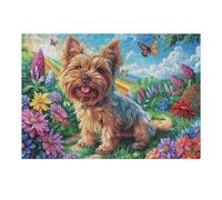 Puzzle De 300 Pièces pour Adultes Yorkshire Terrier Champ de Fleurs 40x28cm Carton Premium Ajustement Parfait sans Déformation Déchirure Utilisation Durablecadeau