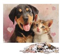Puzzle de 300 pièces représentant Un Adorable Duo d'animaux (Chien et Chat) pour Adultes et Adolescents à partir de 12 Ans. Idée Cadeau pour la Veille de Noël. Dimensions : 40 x 28 cm.