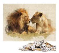 Puzzle de 300 pièces représentant Un Lion et Une lionne enlacés, en Bois, pour Adultes et Enfants. Jeu éducatif idéal comme Cadeau de Noël. 300 pièces (40 x 28 cm).
