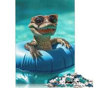 Puzzle de 500 pièces « Alligator souriant dans la piscine » pour adultes, puzzles pour adultes et adolescents, puzzles pour adultes et adolescents, 500 pièces (52 x 38 cm)