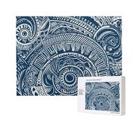 Puzzle de 500 pièces avec boîte de rangement, motif tribal maori polynésien bleu imprimé, 52 x 38 cm, pour adultes et enfants, jeu décoratif amusant