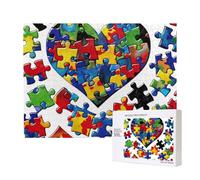 Puzzle de 500 pièces avec boîte de rangement, puzzle de sensibilisation à l'autisme en bois imprimé cœur 52 x 38 cm pour adultes et enfants, jeu décoratif amusant en famille