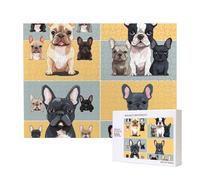 Puzzle de 500 pièces avec boîte de rangement, puzzle en bois imprimé bouledogue français 52 x 38 cm pour adultes et enfants, jeu décoratif amusant en famille