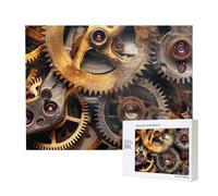 Puzzle de 500 pièces avec boîte de rangement, puzzle en bois imprimé engrenages steampunk cool 52 x 38 cm pour adultes et enfants, jeu décoratif amusant en famille