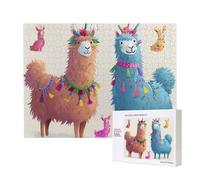 Puzzle de 500 pièces avec boîte de rangement, puzzle en bois imprimé lama alpaga 52 x 38 cm pour adultes et enfants, jeu décoratif amusant en famille